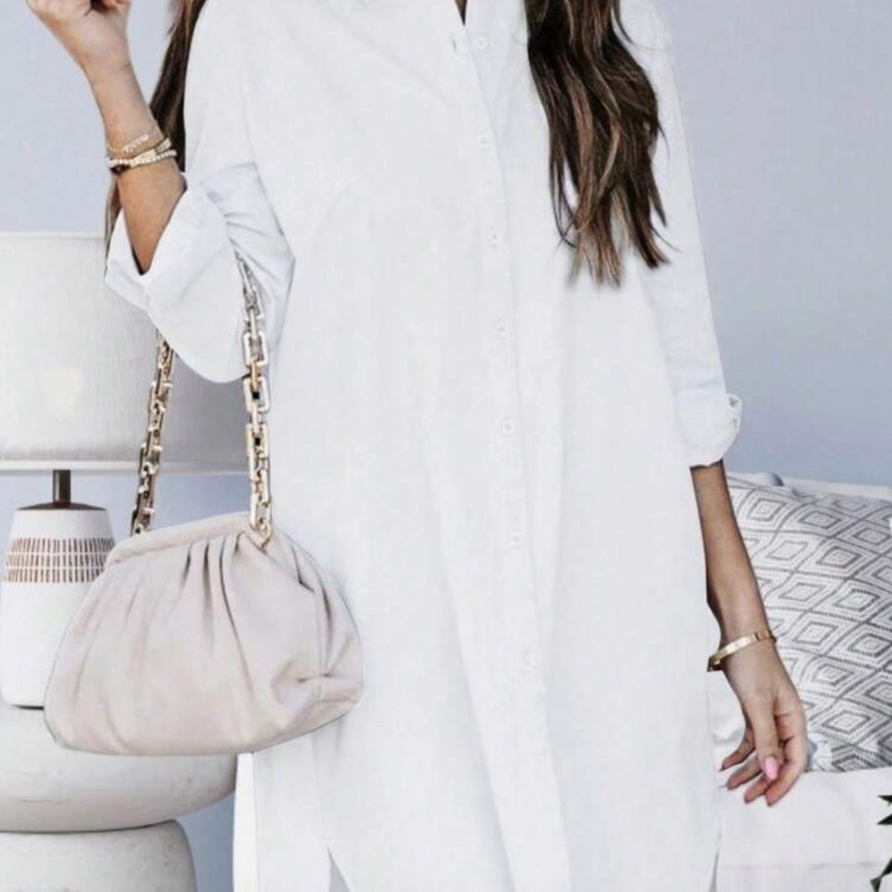White Button-Up Shirt Dress